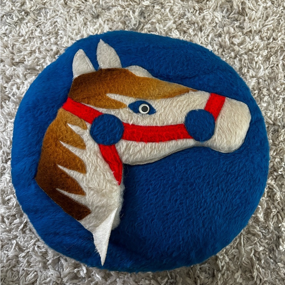 Unique Vintage Horse Pillow Round 15”